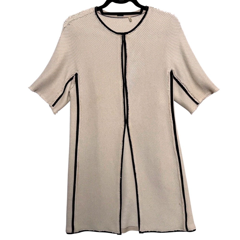 Elie Tahari Cream Knit Open Front Cardigan‎ Jacket Black Trim Size S